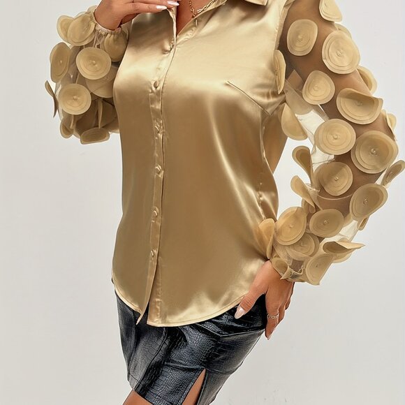 Chic Button Front Long Sleeve Blouse - Picture 6 of 7